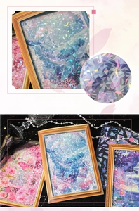 Macro shot of 3D laser-cut stickers featuring whales and butterflies with prism glitter effects