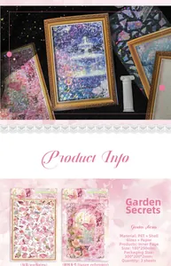 Close-up of PET garden stickers with pearlescent finish and butterfly patterns