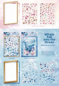Detailed size specifications for Whale Ocean DIY dreamland puzzle sticker set in packaging