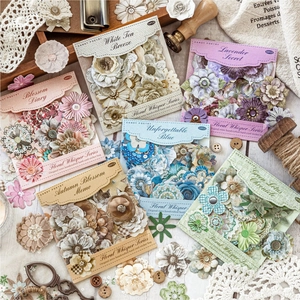 Vintage Floral Paper Stickers Scissor Flower Series Retro Botanical Decorative Material Pack For DIY Scrapbooking Journaling