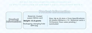 Detailed product specifications chart for sea salt ice theme scrapbooking material kit