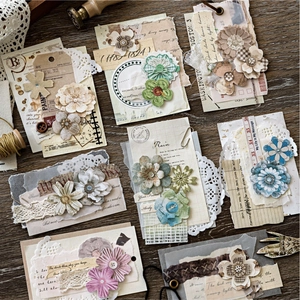 Vintage craft paper stickers with fabric patterns and lace for DIY junk journals