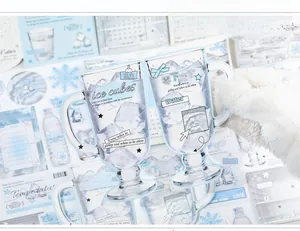 Detail of ice cube themed transparent stickers for photocards and journals decoration