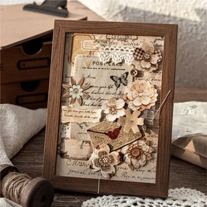 Vintage floral collage stickers for scrapbooking with fabric lace and butterfly motifs