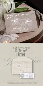 Detail of Gift of Time stationery set featuring floral silver stamping on vintage paper