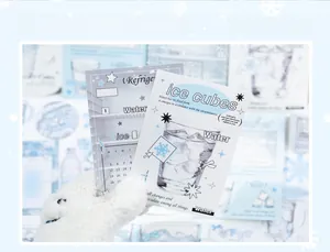 Detail showing winter ice cubes themed photocards with double-sided design and hand display