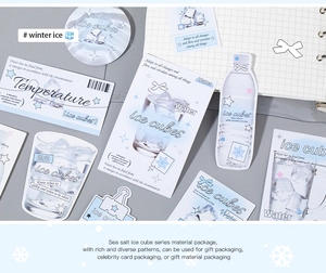 Detail of Sea Salt Ice Cube themed scrapbooking stickers with blue decorative elements