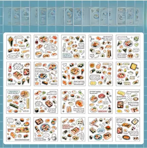Grille de 20 autocollants PET de haute qualité avec illustrations de cuisine japonaise et sushi