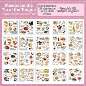 Vue détaillée de 20 autocollants de nourriture en PET pour décoration de scrapbooking