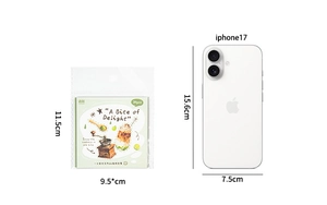 Vue détaillée de 20 stickers café d'été avec dimensions précises et emballage inclus