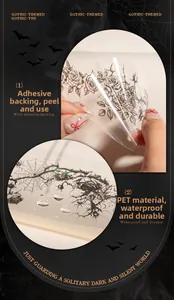 Détails d'autocollants PET gothiques imperméables avec motifs de roses et de chauves-souris