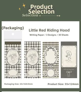 Detail view of Little Red Riding Hood fairy tale stationery paper and packaging specs
