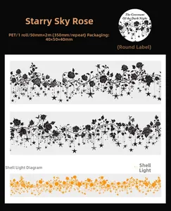 Spécifications du ruban PET gothique avec motifs de roses et étoiles effet nacré