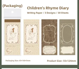 Detail of vintage fairytale stationery paper with retro illustrations for journaling