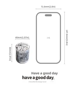 Guide des tailles de ruban adhésif PET gothique comparant le rouleau à un iPhone