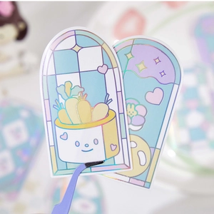Stained glass window style holographic PET stickers for creative journaling and decoration