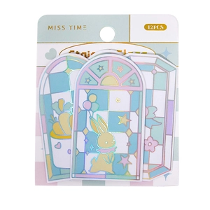 Colorful stained glass window stickers set with cute rabbit and flower motifs for scrapbooking