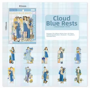 Detail view of 10 unique character illustrations in 20-piece Japanese sticker set