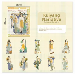 Close-up of Japanese style figure stickers with floral motifs for scrapbooking
