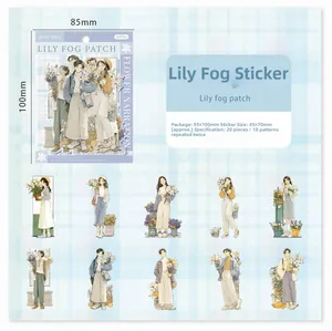 Detail view of 10 vintage floral girl sticker designs for journaling with dimensions