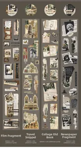 Detail von Vintage Washi Tape mit Film-, Reise- und Zeitungs-Collage-Motiven