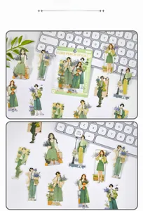 Detailed view of 20 pieces Japanese style floral girl stickers on a white keyboard