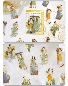 Detailed view of MISS TIME flower narrative stickers set with 20pcs vintage characters