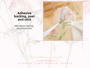 Détail des stickers floraux PET Flower Land avec dorure à l'or et dos auto-adhésif pratique