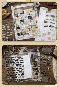Macro detail of Moss Detective mystery puzzle sticker set with London jewelry heist theme