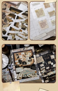 Detailed detective theme stickers with vintage maps and magnifying glass for journaling