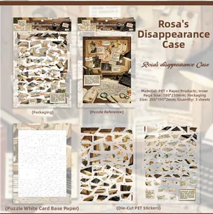 Autocollants de puzzle détective rétro avec matériau PET et scène immersive de 180x250mm