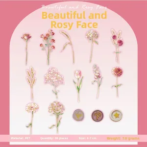 Détail de 30 autocollants PET fleurs vintage avec dorure pour scrapbooking et décoration