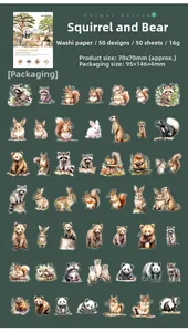 Macro view of Animal United series stickers featuring squirrels and bears on dark background