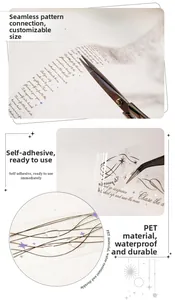 Détail montrant le ruban décoratif PET imperméable avec illustrations noires et poèmes