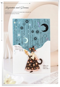Détail du ruban PET avec ciel étoilé et chat sorcier pour décoration de scrapbooking