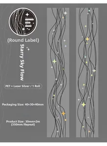 Détail macro du ruban PET étoilé avec finition argent laser pour décoration DIY