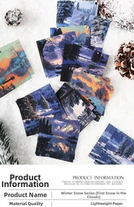 Macro detail of winter landscape scrapbook paper with snow scenery and foil stamping decoration