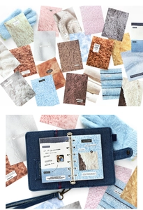 Detailed fuzzy texture paper stickers for journaling in warm diverse color palettes