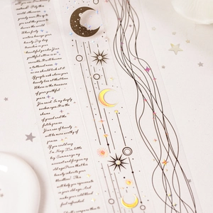 Ruban PET holographique thème ciel étoilé avec phases de lune et poésie décorative DIY