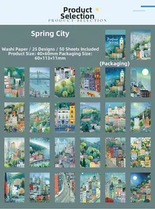 Catalogo dettagliato di 50 adesivi con paesaggi urbani primaverili per scrapbooking DIY