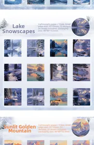 Detail view of 24 sheets of winter landscape aesthetic journaling paper for scrapbooking