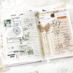 Retro botanical scrapbooking stickers set with vintage butterfly and stamp designs