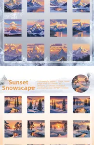 Detail view of 24 winter landscape scrapbooking papers with snow and sunset illustrations