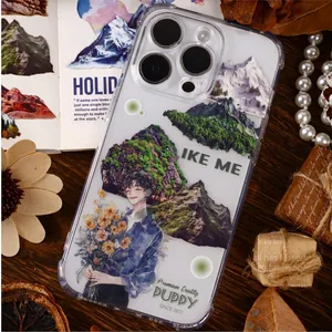 Retro mountain illustration clear iPhone case with vintage collage and artistic少年 graphic