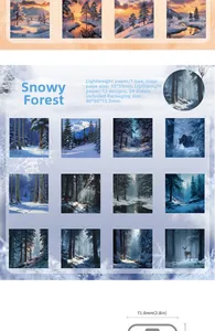 Detailed view of 12 winter forest paper cards for scrapbooking decoration, 24 sheets set