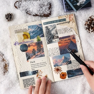 Papel decorativo vintage para scrapbooking con temática invernal y paisajes de nieve retro