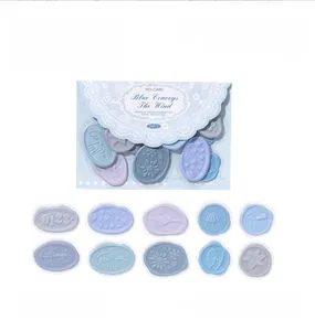 Detailed view of 3D PVC foam stickers featuring vintage blue mailbox and nature patterns