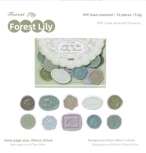 Detailed view of 10-piece vintage PVC foam 3D seal stickers with soft Morandi colors