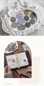 Detail of vintage 3D foam stickers featuring Morandi tones and embossed art designs