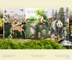 Detailed layered PET tape showing 3D forest scenes with deer and panda for journals